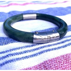 Antique thick, heavy & solid jade bracelet w/ gold (89)